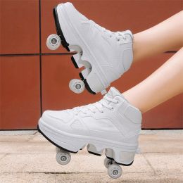 Boys And Girls Double Wheel Row Sneakers Can Be Put Away (Option: 1207White-38)