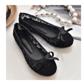 Hollow Breathable Lace Mesh Shoes For Women (Option: Black B-44)