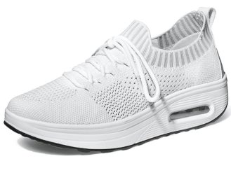 A Drop-shipping Miyaka Air Cushion Thick-soled Rocking Shoes Women's Mesh Sports Flying Woven Travel Shoes 1983 (Option: White-35)