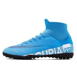 Men's Plus Size Soccer Shoes High Top AG Spikes (Option: Blue-44)