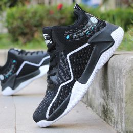 Basketball Shoes High Top Flying Woven Sneakers Breathable (Option: Black-45)