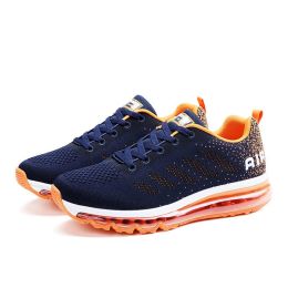 Spring Men's And Women's Shoes Fly Woven Upper Casual (Option: Blue orange-42)