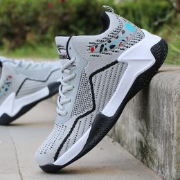 Basketball Shoes High Top Flying Woven Sneakers Breathable (Option: Grey-45)