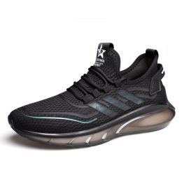 Men's Breathable Fly Woven Shock Absorption Sports Casual Shoes (Option: T68911 black-42)