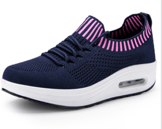 A Drop-shipping Miyaka Air Cushion Thick-soled Rocking Shoes Women's Mesh Sports Flying Woven Travel Shoes 1983 (Option: Blue-39)