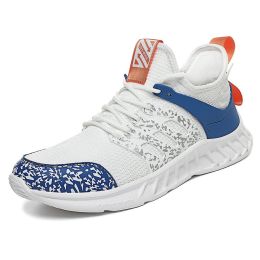 Flying Woven Mesh Sneakers New Outdoor Lightweight Breathable Casual Running Shoes (Option: White blue-46)