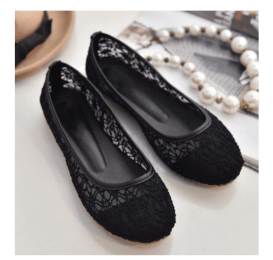 Hollow Breathable Lace Mesh Shoes For Women (Option: Black-43)