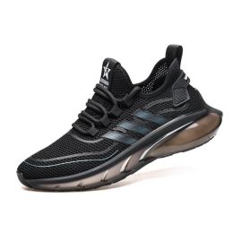 Men's Breathable Fly Woven Shock Absorption Sports Casual Shoes (Option: Openwork black-44)