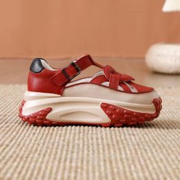 Women's Fashion Hollowed-out Breathable Platform Sandals (Option: Red-39)