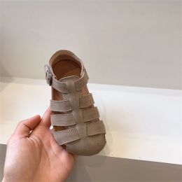 Boys And Girls Real Leather Bag Beach Sandals (Option: Almond Color-35)