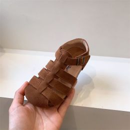 Boys And Girls Real Leather Bag Beach Sandals (Option: Brown-35)