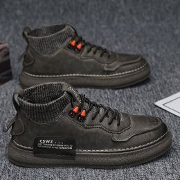 Men's Fashion Casual High-top Sports Safety Shoes (Option: Gray-42)