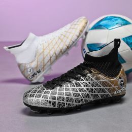 Soccer Shoes Long And Short Spikes Adult Student Race Shoes Training (Option: Long Nail Black And White-32)