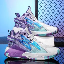 Luminous High-top Basketball Shoes (Option: White Purple Color 8-43)
