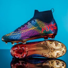 Men's Outdoor Training Gold-plated Bottom High-top Soccer Shoes (Option: Dark Blue-38)